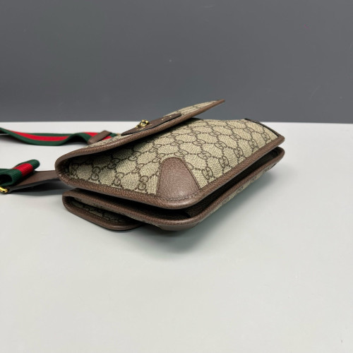 Gucci Small Neo Vintage Double Flap Messenger Bag GG Supreme Monogram Brown Green Red