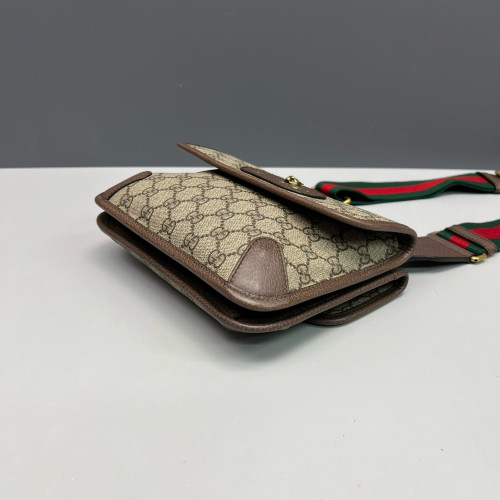 Gucci Small Neo Vintage Double Flap Messenger Bag GG Supreme Monogram Brown Green Red