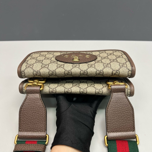 Gucci Small Neo Vintage Double Flap Messenger Bag GG Supreme Monogram Brown Green Red