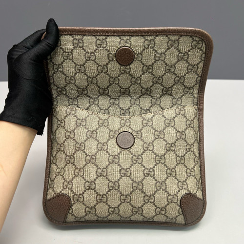 Gucci Small Neo Vintage Double Flap Messenger Bag GG Supreme Monogram Brown Green Red