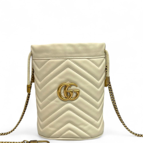Gucci Matelasse Mini GG Marmont Bucket Bag Calfskin Pale Gold