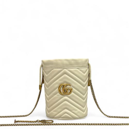 Gucci Matelasse Mini GG Marmont Bucket Bag Calfskin Pale Gold