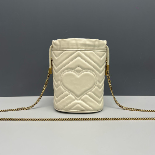 Gucci Matelasse Mini GG Marmont Bucket Bag Calfskin Pale Gold