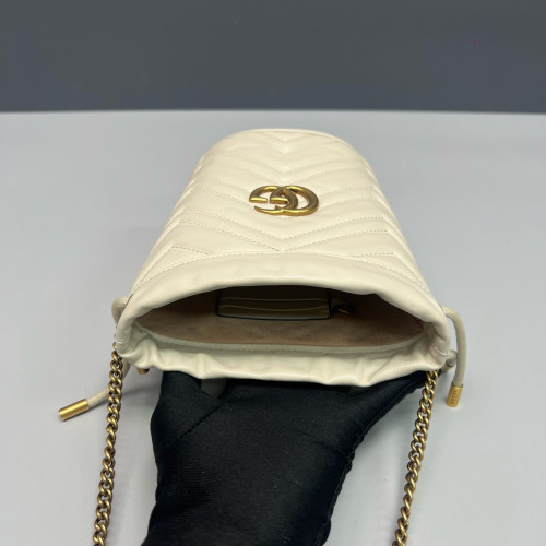 Gucci Matelasse Mini GG Marmont Bucket Bag Calfskin Pale Gold