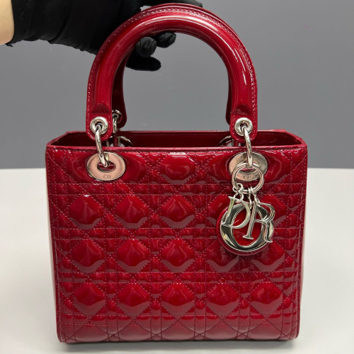 Dior Medium Lady Dior Patent Calfskin Red