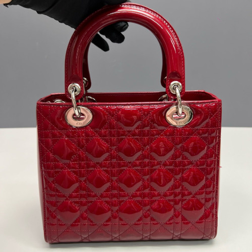 Dior Medium Lady Dior Patent Calfskin Red