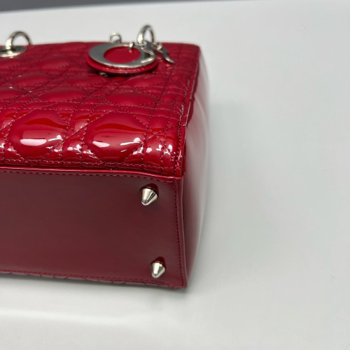 Dior Medium Lady Dior Patent Calfskin Red