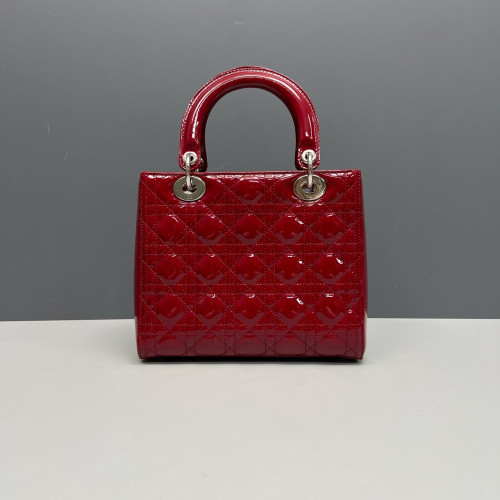 Dior Medium Lady Dior Patent Calfskin Red
