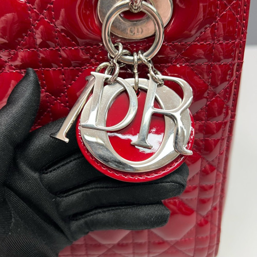 Dior Medium Lady Dior Patent Calfskin Red