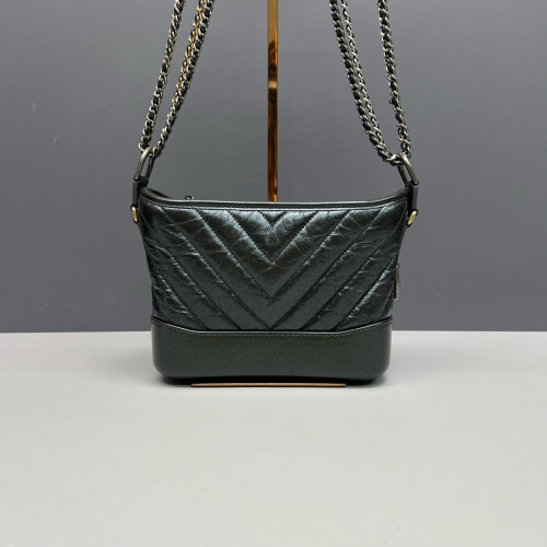 Chanel Chevron Quilted Small Gabrielle Hobo Crumpled Calfskin Dark Green