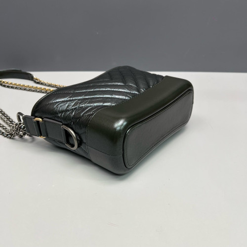 Chanel Chevron Quilted Small Gabrielle Hobo Crumpled Calfskin Dark Green