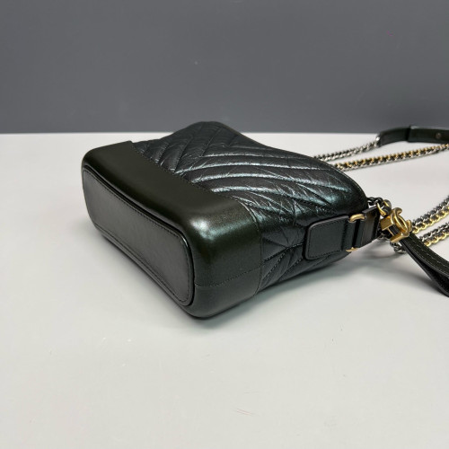 Chanel Chevron Quilted Small Gabrielle Hobo Crumpled Calfskin Dark Green