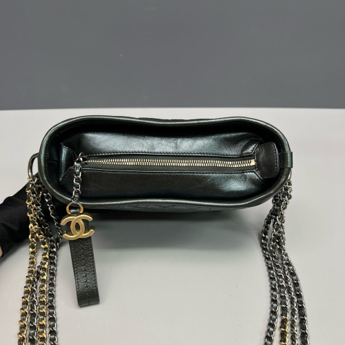 Chanel Chevron Quilted Small Gabrielle Hobo Crumpled Calfskin Dark Green