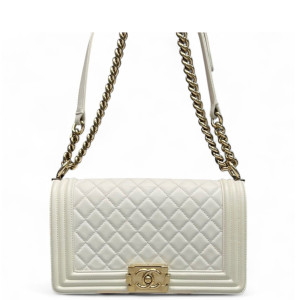 Chanel Quilted Medium Boy Flap Calfskin White