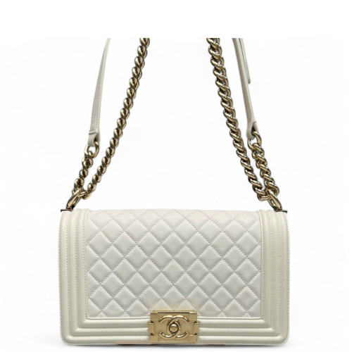 Chanel Quilted Medium Boy Flap Calfskin White