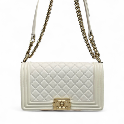 Chanel Quilted Medium Boy Flap Calfskin White