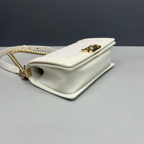 Chanel Quilted Medium Boy Flap Calfskin White
