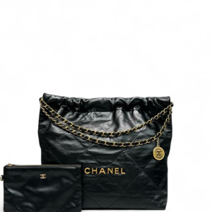 Chanel Quilted Small 22 Bag Calfskin Black