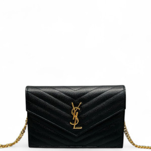 Yves Saint Laurent Small Envelope Chain Wallet Caviar Black Yves Saint Laurent Small Envelope Chain Wallet Caviar Black