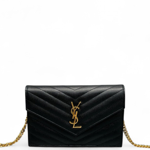 Yves Saint Laurent Small Envelope Chain Wallet Caviar Black