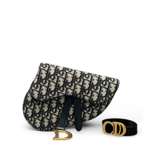 Dior Saddle Belt Pouch Oblique Beige Navy Black