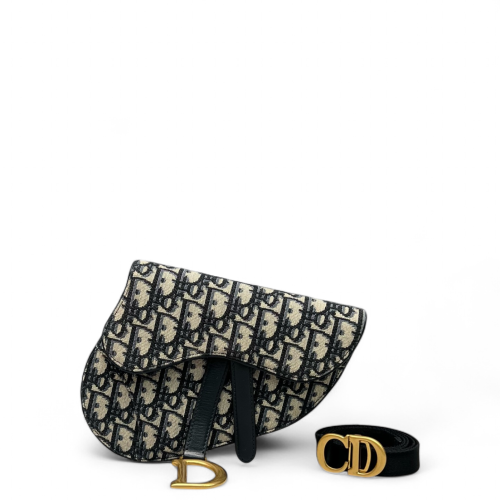 Dior Saddle Belt Pouch Oblique Beige Navy Black
