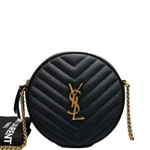 Yves Saint Laurent Vinyle Round Camera Bag Shiny Caviar Calfskin Black
