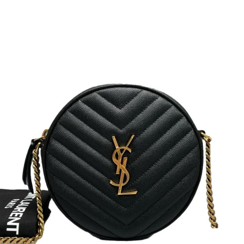 Yves Saint Laurent Vinyle Round Camera Bag Shiny Caviar Calfskin Black