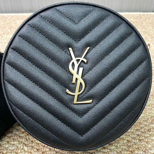 Yves Saint Laurent Vinyle Round Camera Bag Shiny Caviar Calfskin Black