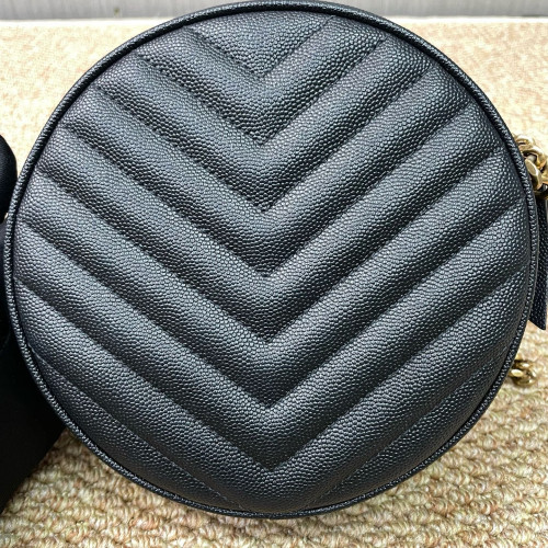 Yves Saint Laurent Vinyle Round Camera Bag Shiny Caviar Calfskin Black