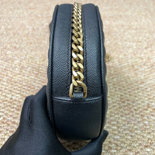 Yves Saint Laurent Vinyle Round Camera Bag Shiny Caviar Calfskin Black