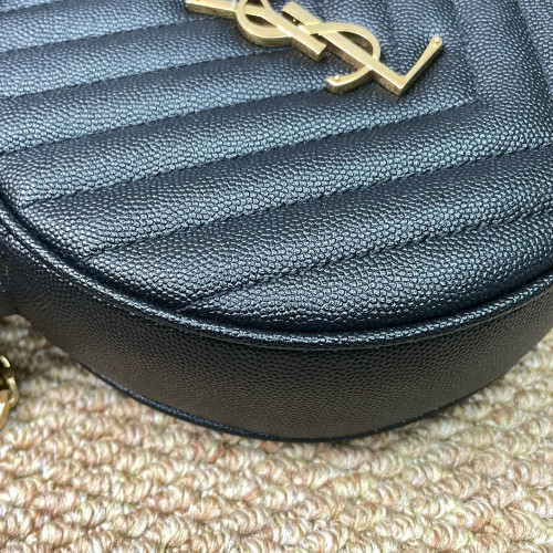 Yves Saint Laurent Vinyle Round Camera Bag Shiny Caviar Calfskin Black