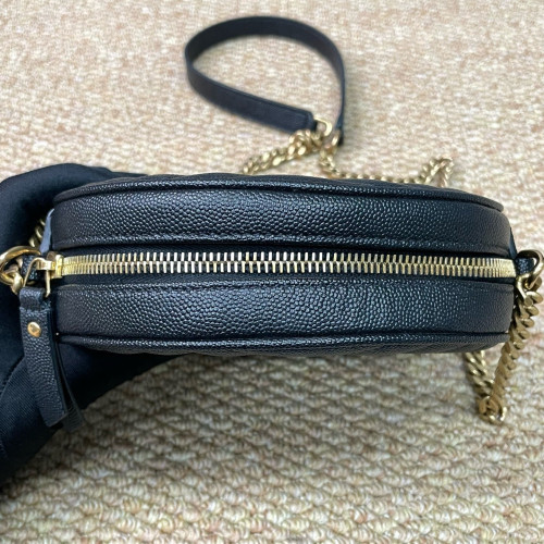 Yves Saint Laurent Vinyle Round Camera Bag Shiny Caviar Calfskin Black