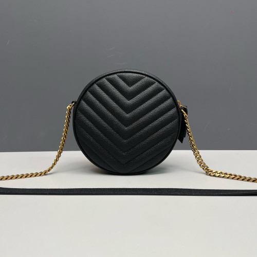 Yves Saint Laurent Vinyle Round Camera Bag Shiny Caviar Calfskin Black