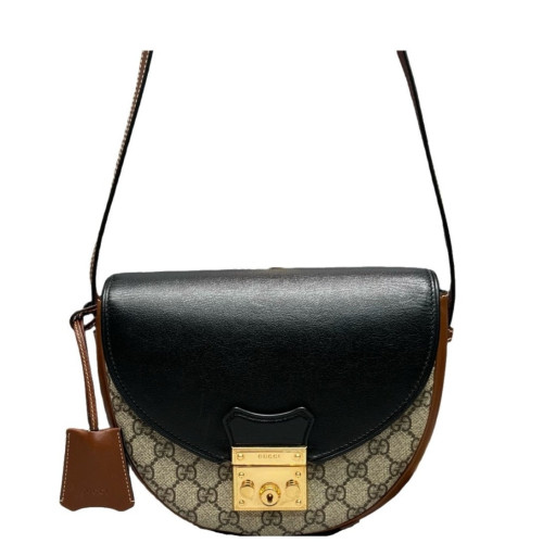 Gucci Saddle Bag GG Supreme Monogram Calfskin Black Brown