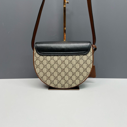 Gucci Saddle Bag GG Supreme Monogram Calfskin Black Brown