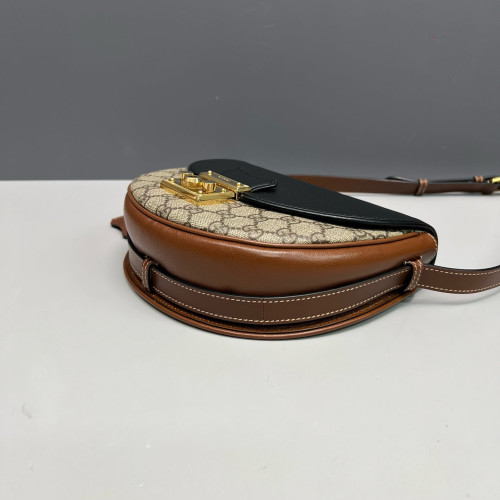 Gucci Saddle Bag GG Supreme Monogram Calfskin Black Brown