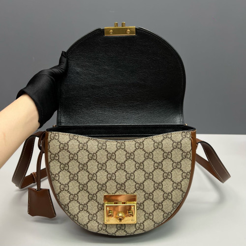 Gucci Saddle Bag GG Supreme Monogram Calfskin Black Brown