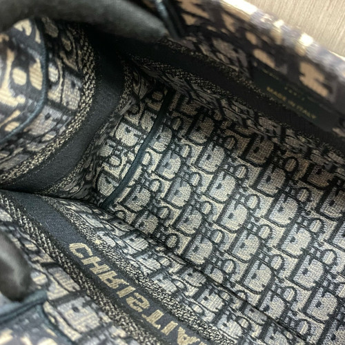Dior Small Book Tote Oblique Navy Beige Black