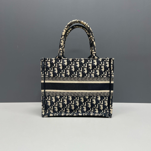 Dior Small Book Tote Oblique Navy Beige Black