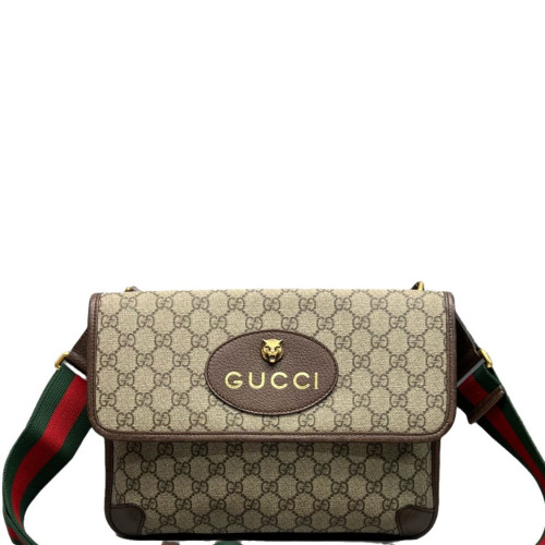 Gucci Web Neo Vintage Double Flap Messenger Bag GG Supreme Monogram Beige Brown Green