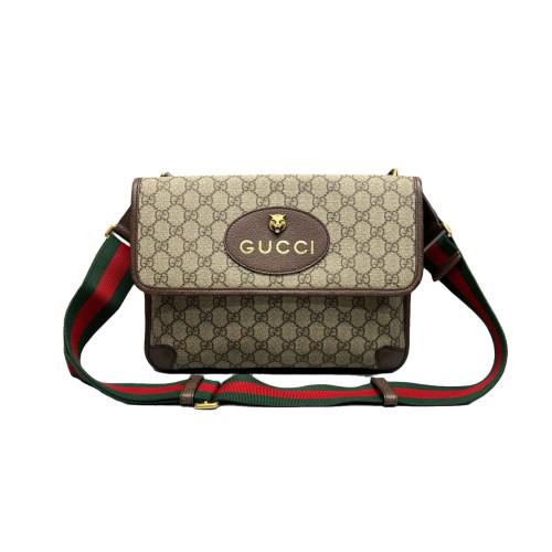 Gucci Web Neo Vintage Double Flap Messenger Bag GG Supreme Monogram Beige Brown Green