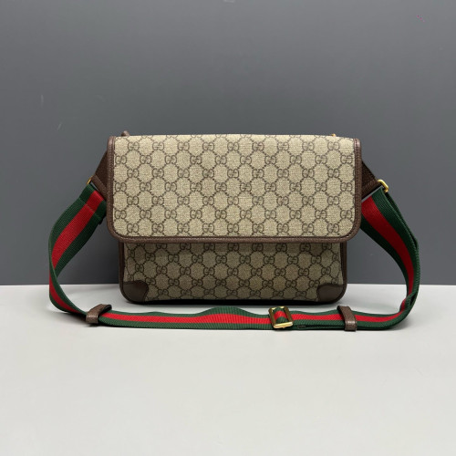 Gucci Web Neo Vintage Double Flap Messenger Bag GG Supreme Monogram Beige Brown Green