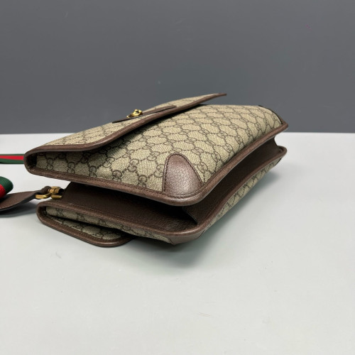 Gucci Web Neo Vintage Double Flap Messenger Bag GG Supreme Monogram Beige Brown Green
