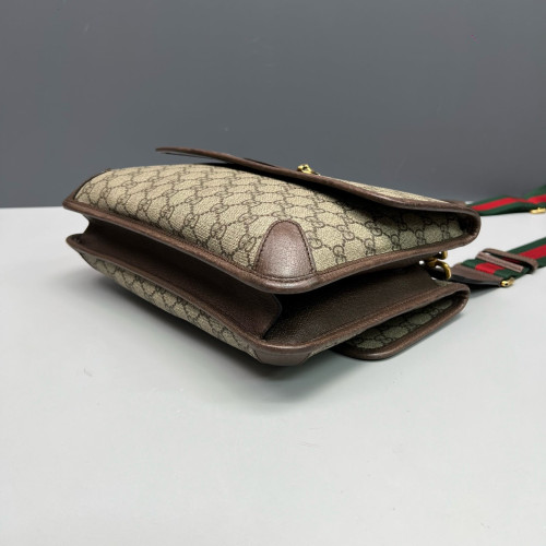 Gucci Web Neo Vintage Double Flap Messenger Bag GG Supreme Monogram Beige Brown Green