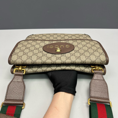 Gucci Web Neo Vintage Double Flap Messenger Bag GG Supreme Monogram Beige Brown Green
