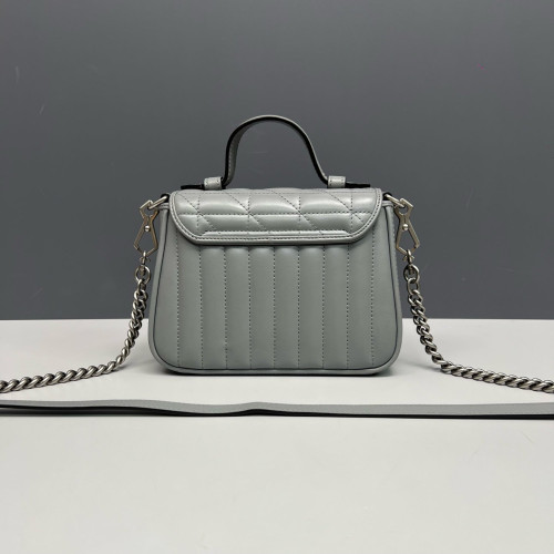 Gucci Matelasse Mini GG Marmont Top Handle Chain Shoulder Bag Calfskin Grey