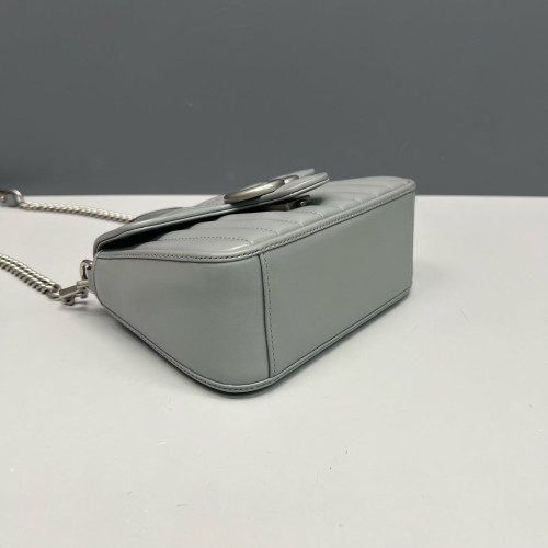 Gucci Matelasse Mini GG Marmont Top Handle Chain Shoulder Bag Calfskin Grey