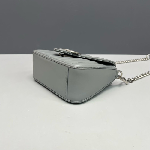 Gucci Matelasse Mini GG Marmont Top Handle Chain Shoulder Bag Calfskin Grey