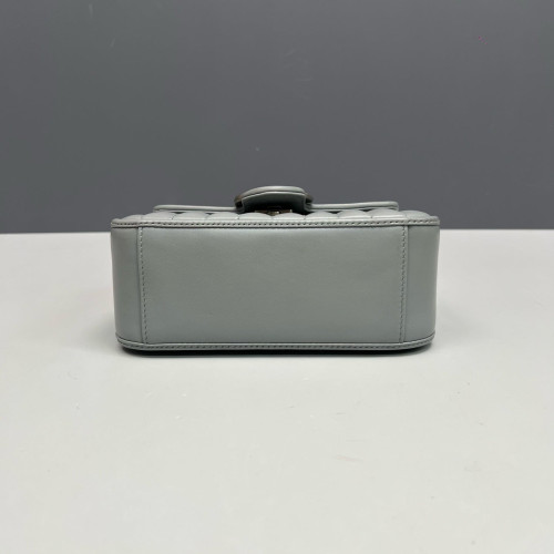 Gucci Matelasse Mini GG Marmont Top Handle Chain Shoulder Bag Calfskin Grey